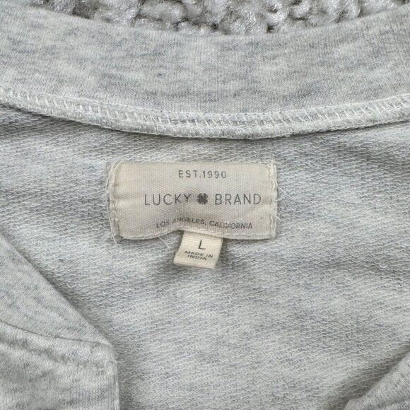 Lucky Brand Vintage Lace Up Pullover Sweatshirt Light Gray Beige - Picture 4 of 7